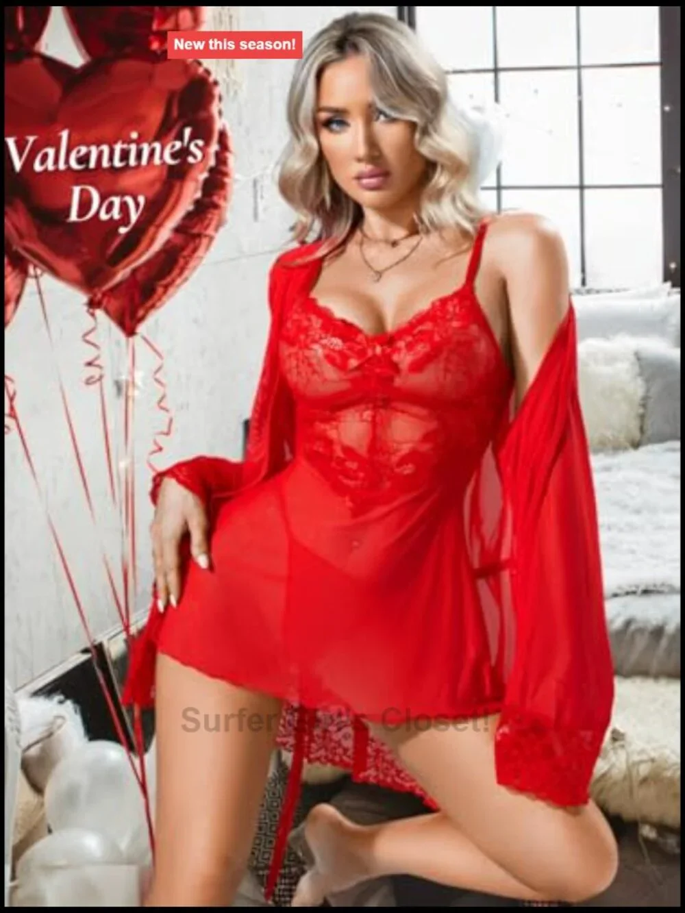 Sexy Lingerie Set Lace Robe Nightgown 3 Piece Boudoir Outfit